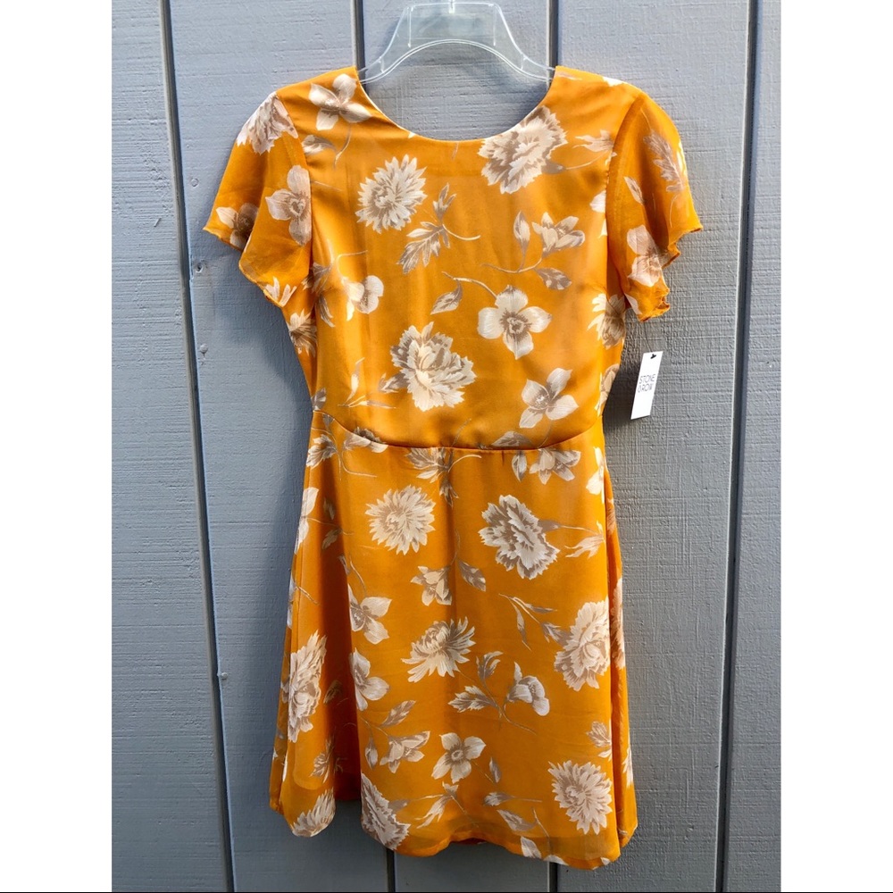 NWT Volcom Open Back Laceup Mustard Floral Dress S